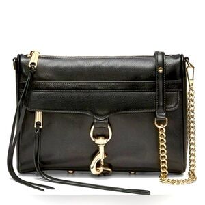Rebecca Minkoff Black Leather Crossbody w/ Gold Chain
